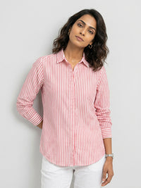 Women Shirt Stripe Red Regular Fit