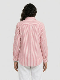 Women Shirt Stripe Red Regular Fit