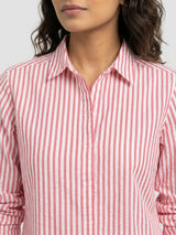 Women Shirt Stripe Red Regular Fit