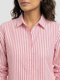 Women Shirt Stripe Red Regular Fit