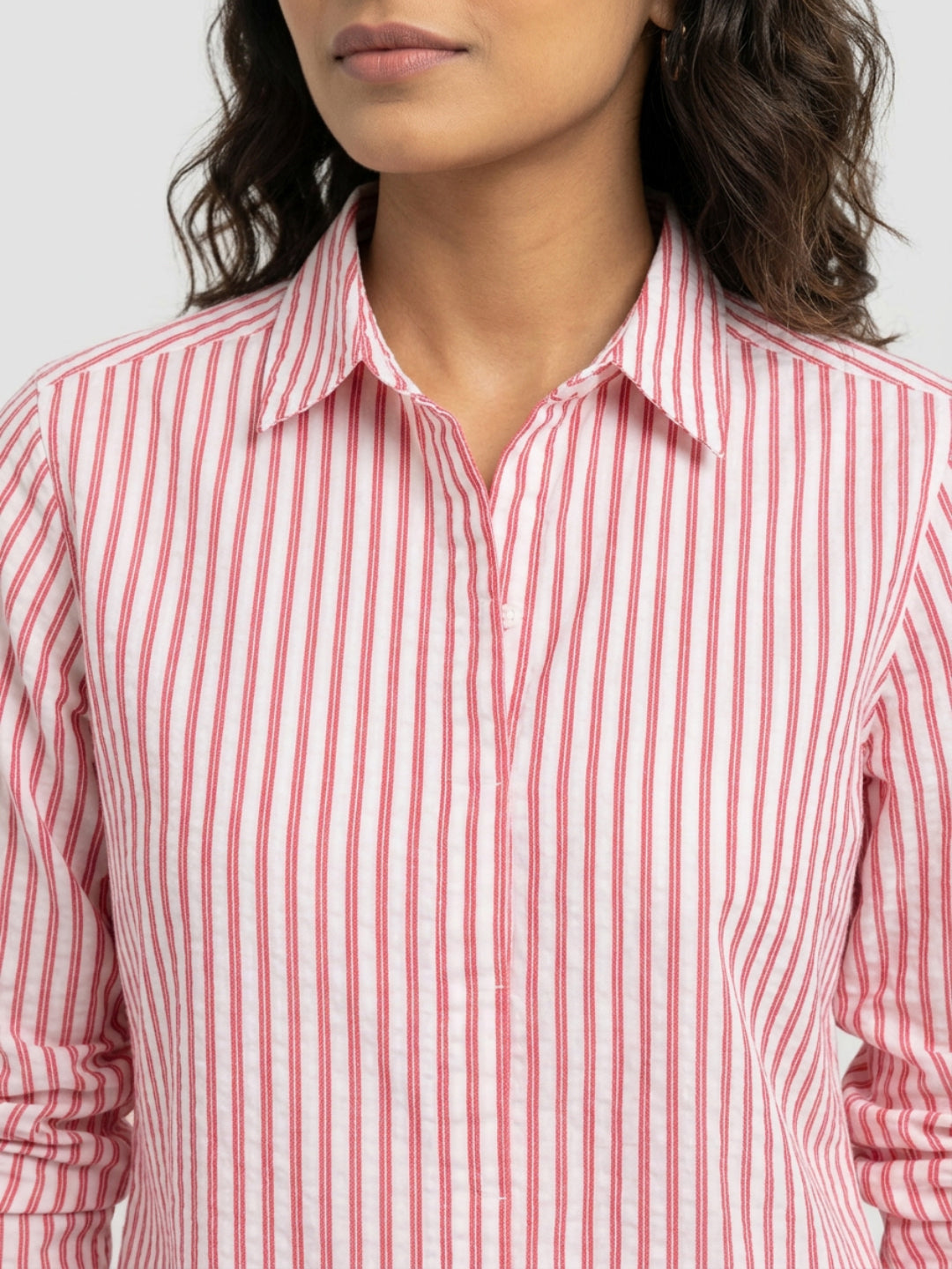 Women Shirt Stripe Red Regular Fit