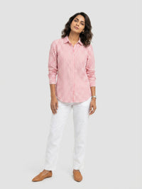 Women Shirt Stripe Red Regular Fit
