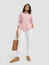 Women Shirt Stripe Red Regular Fit