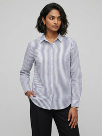 Women Shirt Stripe Navy Blue Regular Fit