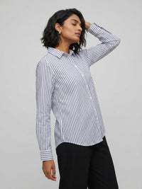 Women Shirt Stripe Navy Blue Regular Fit