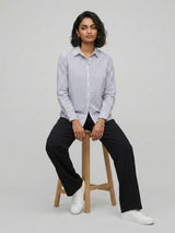 Women Shirt Stripe Navy Blue Regular Fit