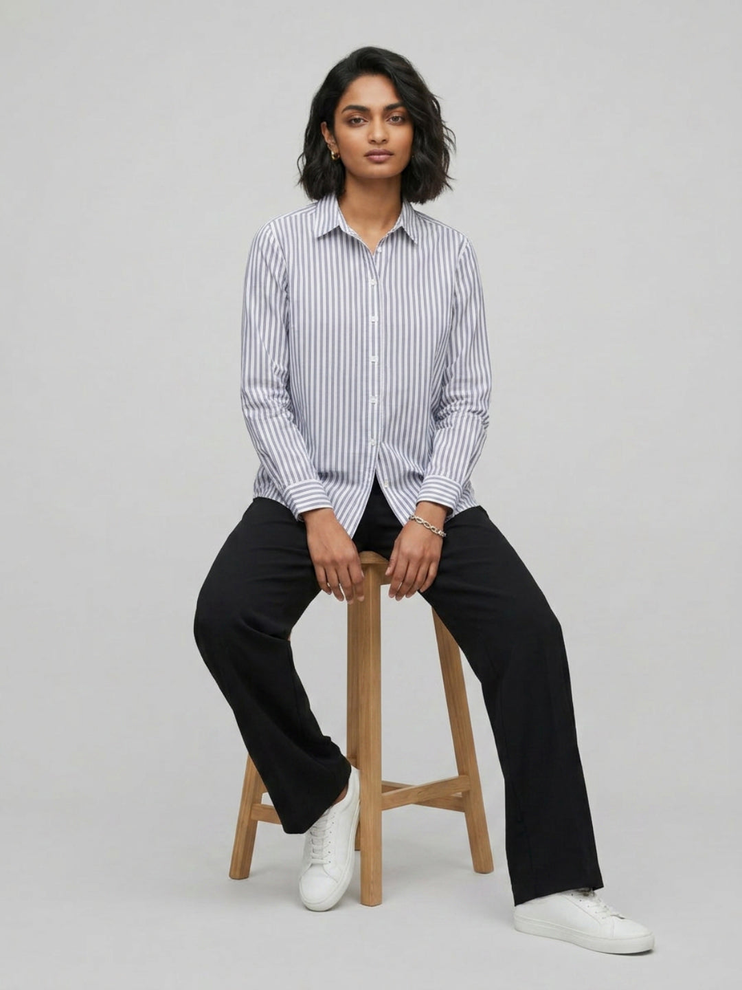 Women Shirt Stripe Navy Blue Regular Fit