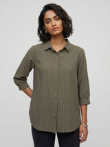Women Shirt Stripe Green Relaxed Fit