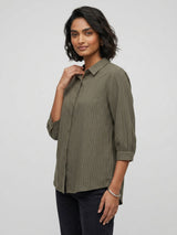 Women Shirt Stripe Green Relaxed Fit