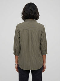 Women Shirt Stripe Green Relaxed Fit