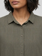 Women Shirt Stripe Green Relaxed Fit
