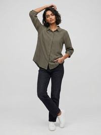 Women Shirt Stripe Green Relaxed Fit
