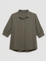 Women Shirt Stripe Green Relaxed Fit