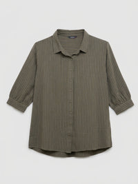 Women Shirt Stripe Green Relaxed Fit