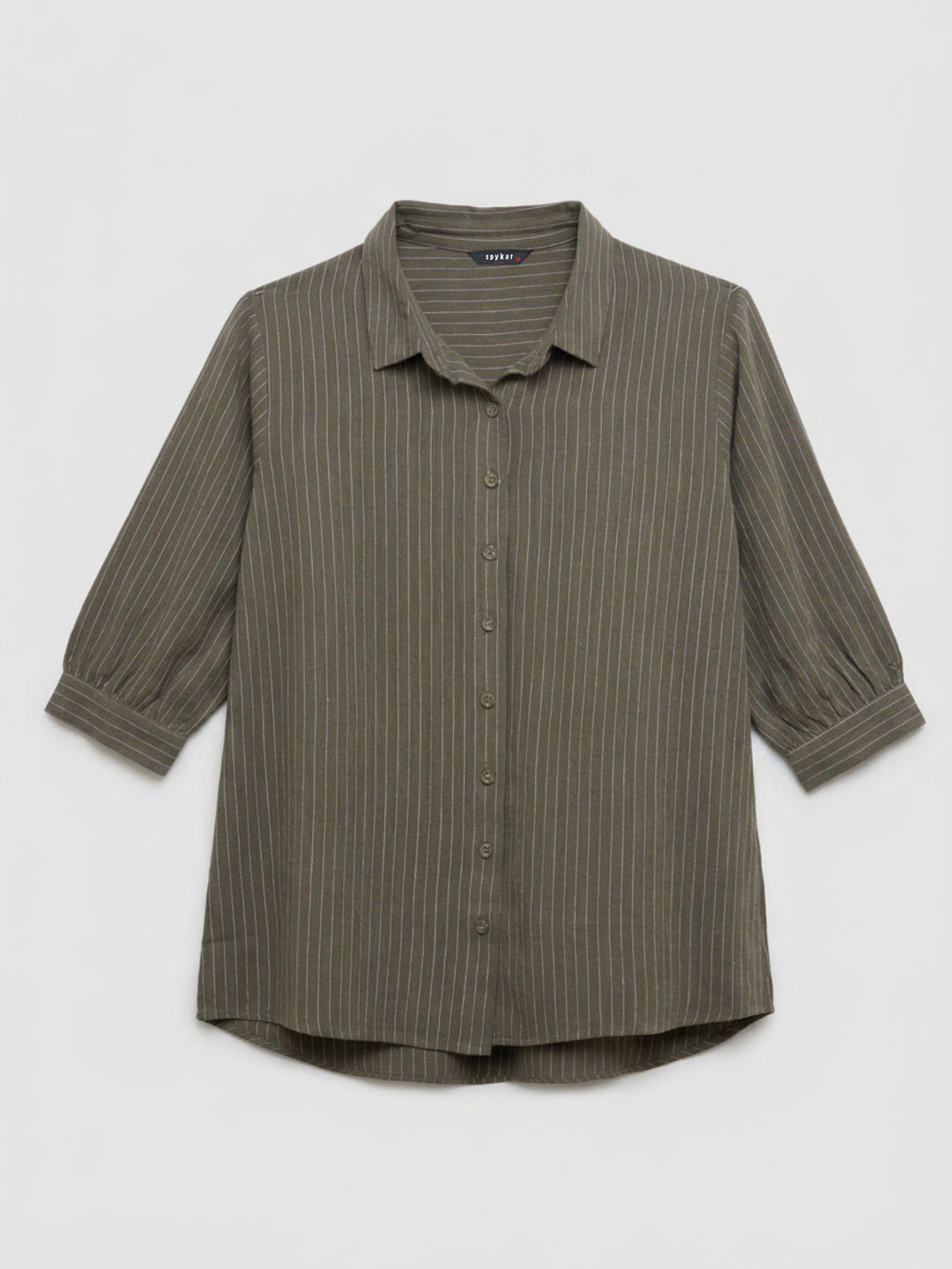 Women Shirt Stripe Green Relaxed Fit