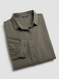 Women Shirt Stripe Green Relaxed Fit