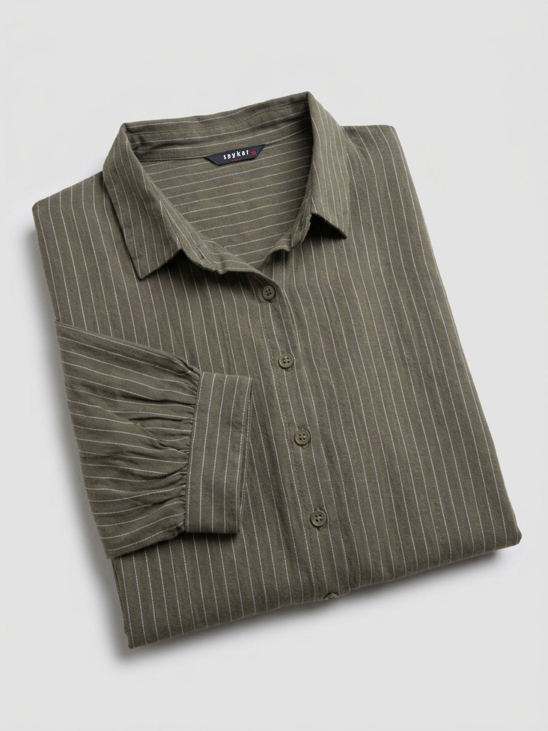 Women Shirt Stripe Green Relaxed Fit