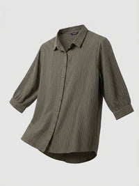 Women Shirt Stripe Green Relaxed Fit