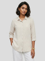 Women Shirt Stripe White Relaxed Fit