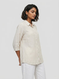 Women Shirt Stripe White Relaxed Fit