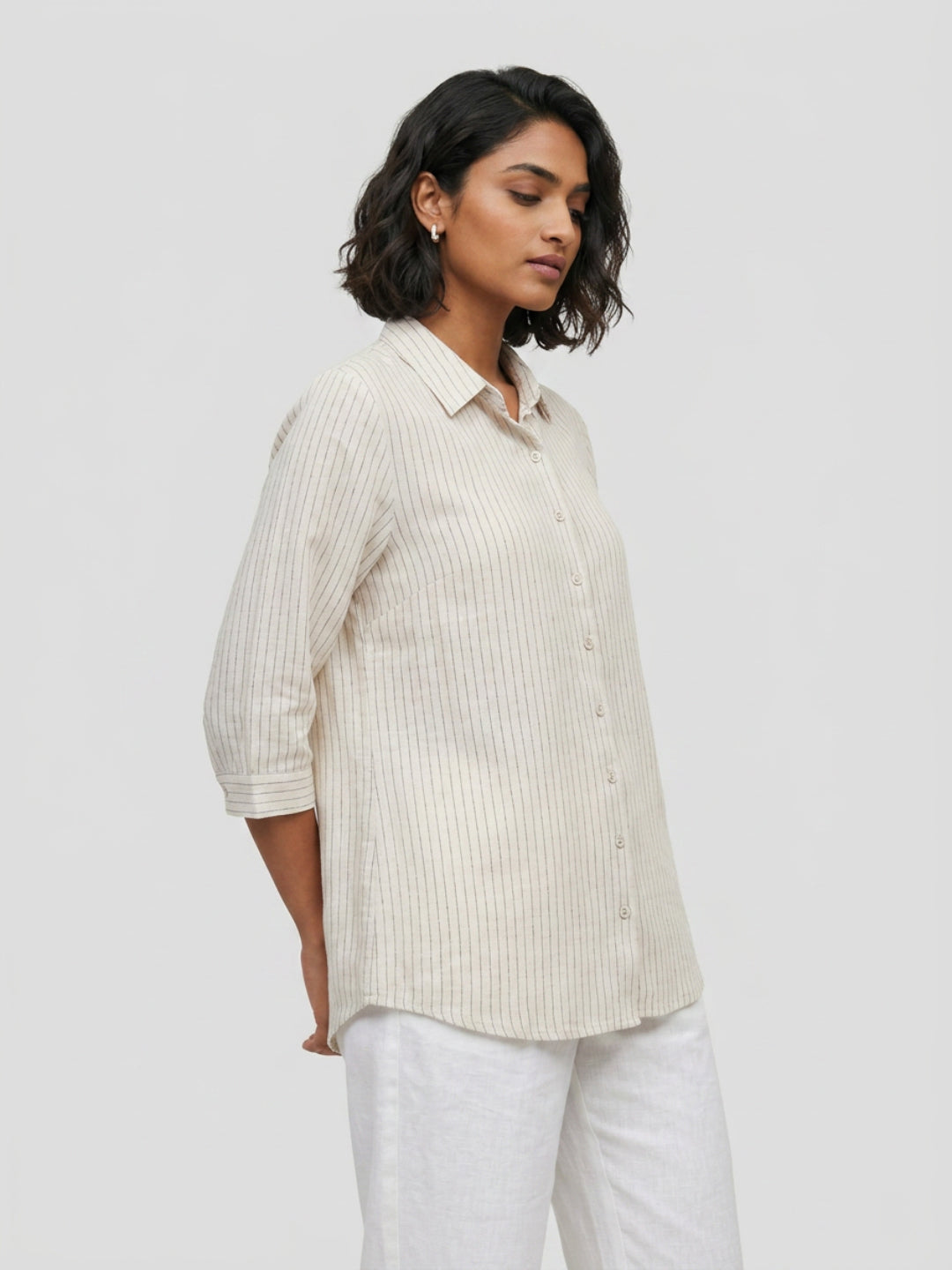 Women Shirt Stripe White Relaxed Fit