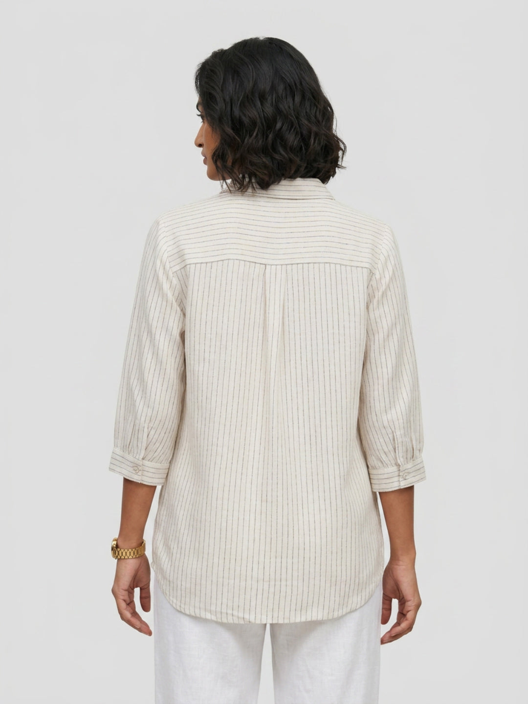 Women Shirt Stripe White Relaxed Fit