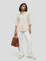 Women Shirt Stripe White Relaxed Fit