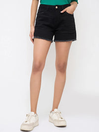 Women Shorts Relaxed Fit Black High Rise