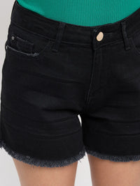 Women Shorts Relaxed Fit Black High Rise