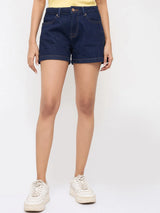 Women Shorts Relaxed Fit Blue Mid Rise