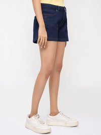 Women Shorts Relaxed Fit Blue Mid Rise