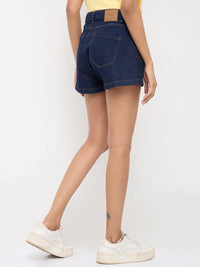 Women Shorts Relaxed Fit Blue Mid Rise