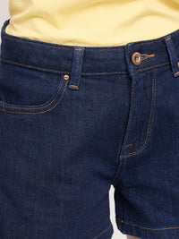 Women Shorts Relaxed Fit Blue Mid Rise