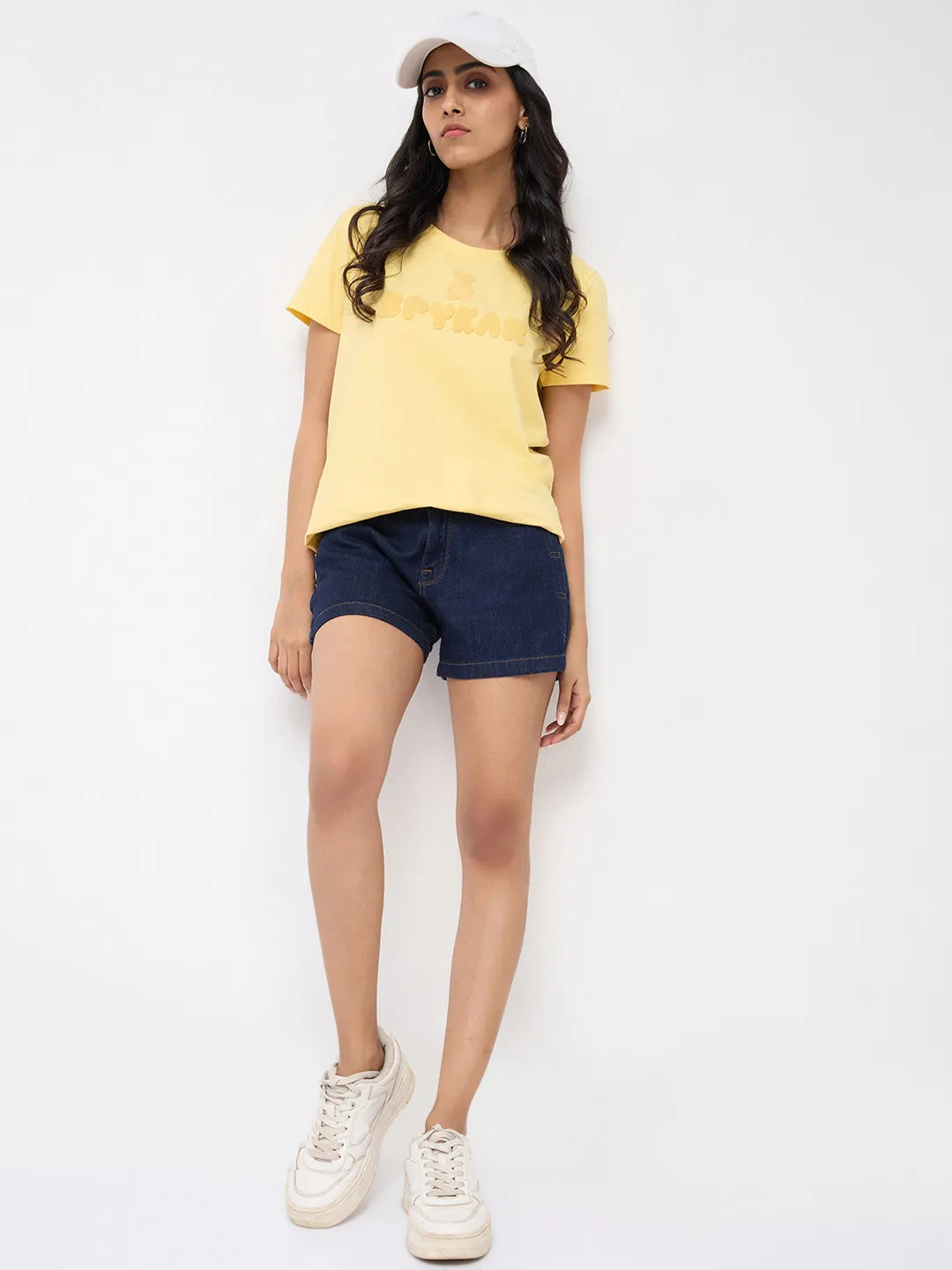 Women Shorts Relaxed Fit Blue Mid Rise