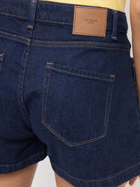 Women Shorts Relaxed Fit Blue Mid Rise