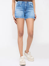 Women Shorts Regular Fit Light Blue Mid Rise