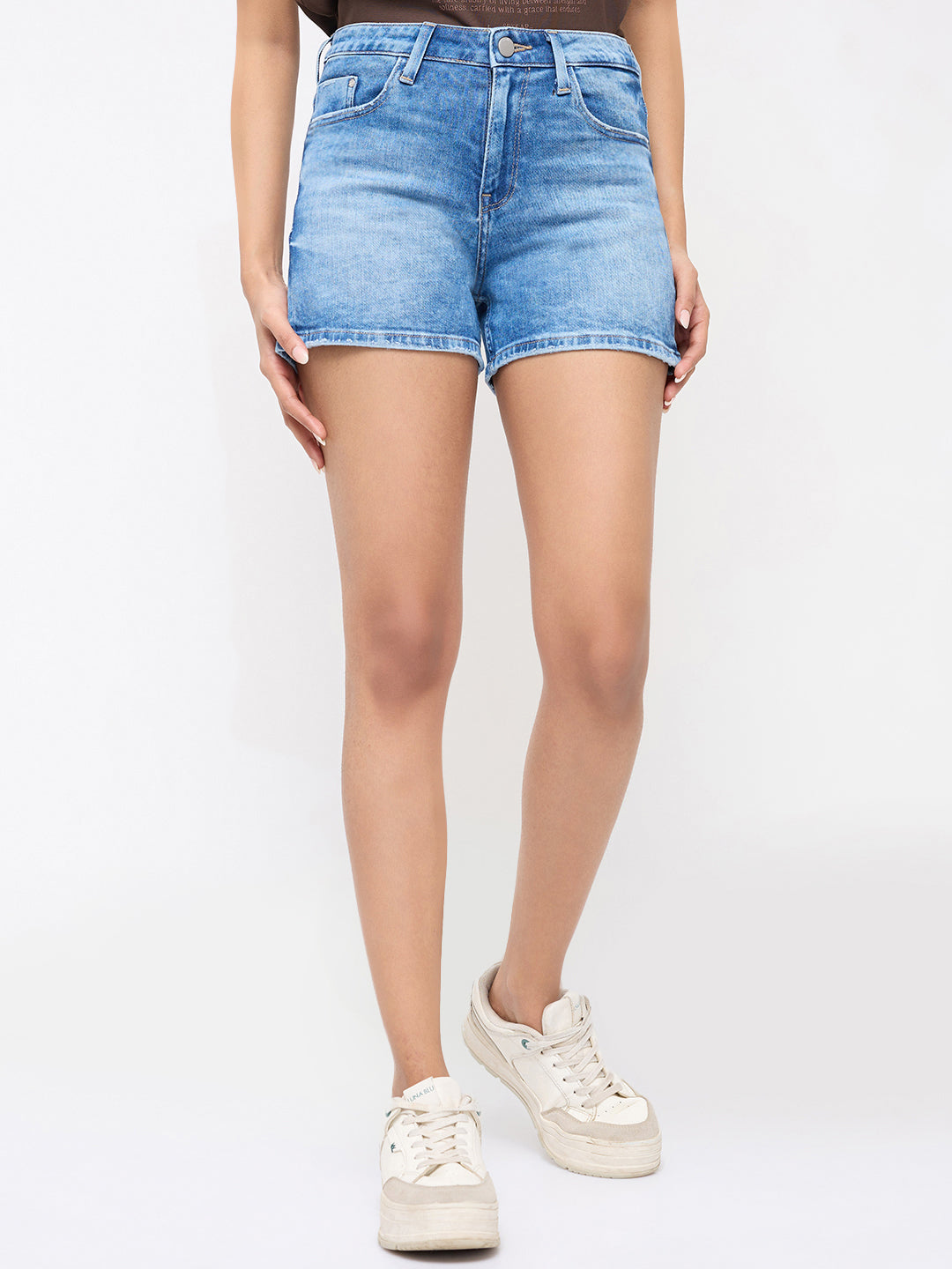 Women Shorts Regular Fit Light Blue Mid Rise
