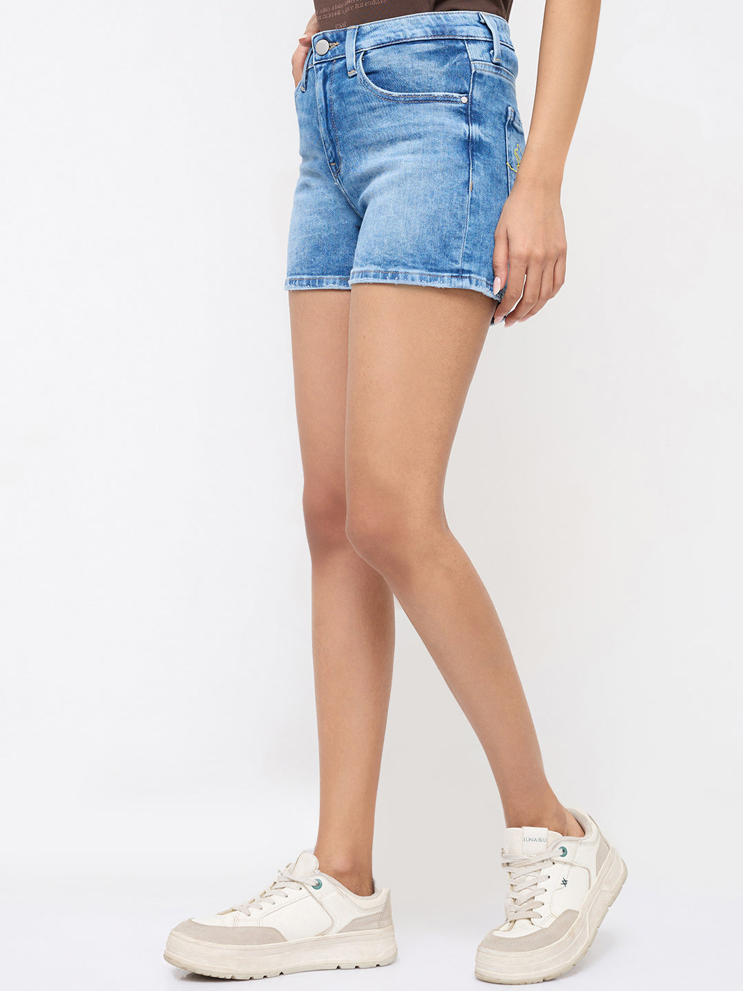 Women Shorts Regular Fit Light Blue Mid Rise