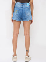 Women Shorts Regular Fit Light Blue Mid Rise