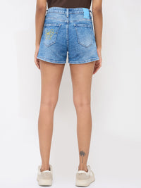Women Shorts Regular Fit Light Blue Mid Rise