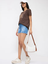 Women Shorts Regular Fit Light Blue Mid Rise