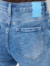 Women Shorts Regular Fit Light Blue Mid Rise