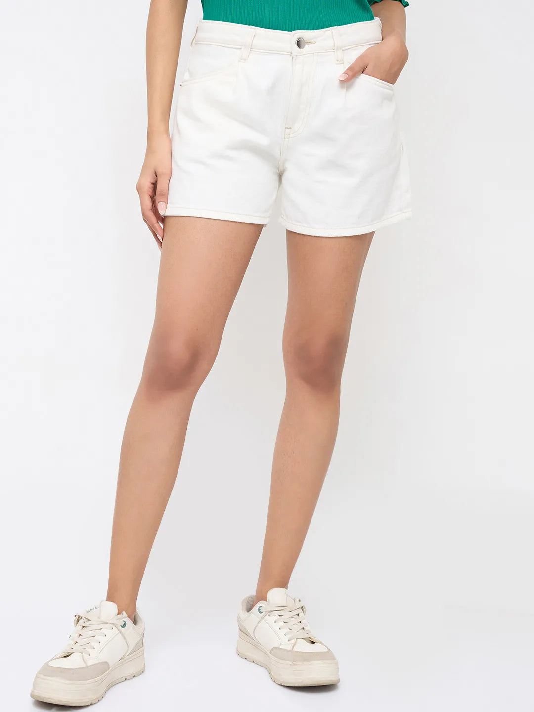 Women Shorts Relaxed Fit White High Rise
