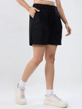 Women Shorts Black Relaxed Fit Mid Rise