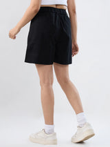 Women Shorts Black Relaxed Fit Mid Rise