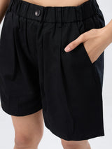 Women Shorts Black Relaxed Fit Mid Rise