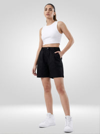 Women Shorts Black Relaxed Fit Mid Rise