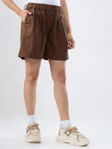 Women Shorts Brown Relaxed Fit Mid Rise