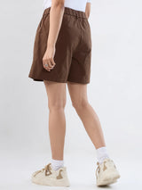 Women Shorts Brown Relaxed Fit Mid Rise