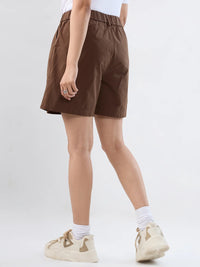 Women Shorts Brown Relaxed Fit Mid Rise